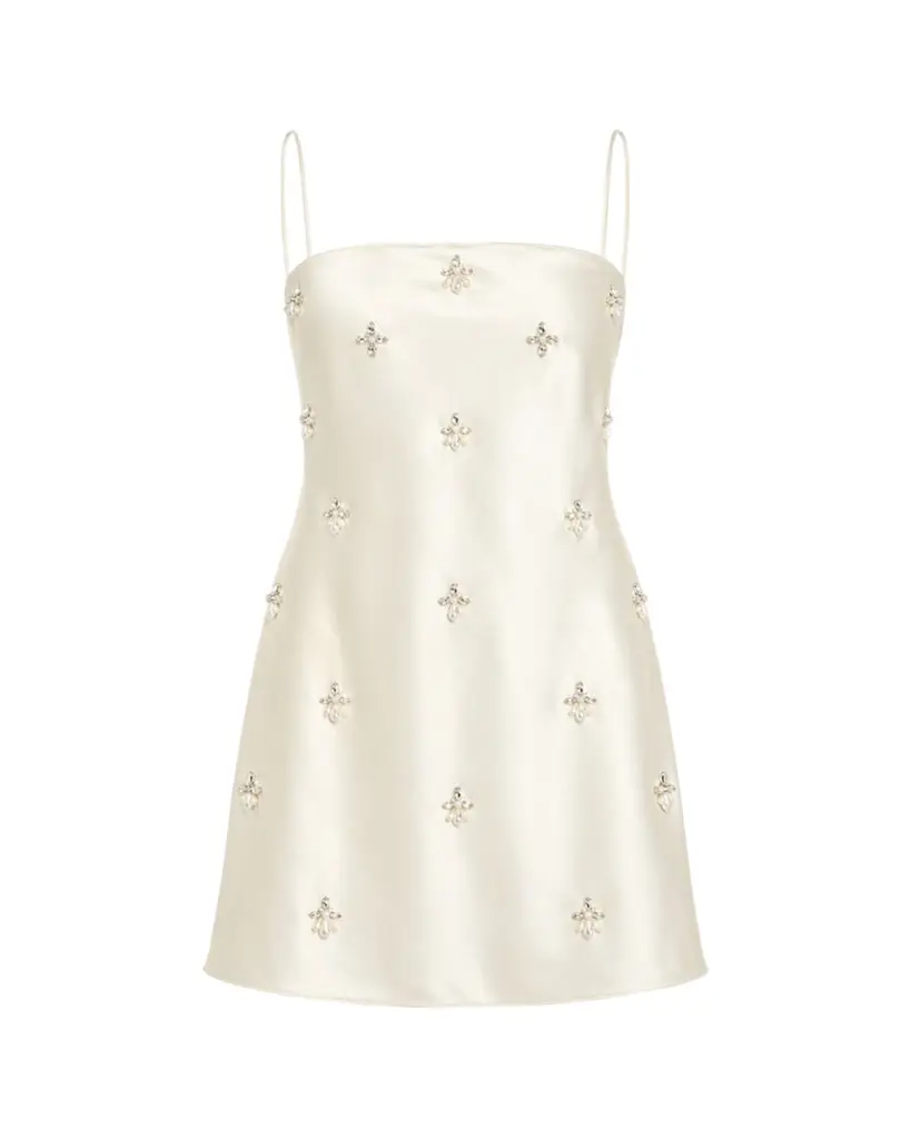 Retrofête Dotty Embellished Satin Mini Dress | Image 1 Retrofête Dotty Embellished Satin Mini Dress | Image 1