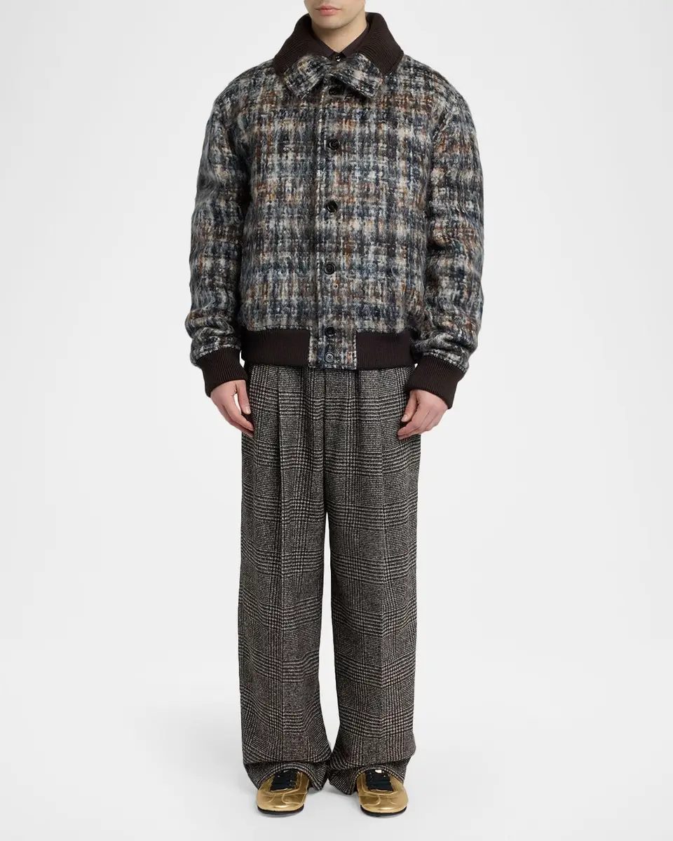 Dolce & Gabbana Men's Wool and Cotton Glen Plaid Wide-Leg Pleated Pants | Thumbnail 2 Dolce & Gabbana Men's Wool and Cotton Glen Plaid Wide-Leg Pleated Pants | Thumbnail 2
