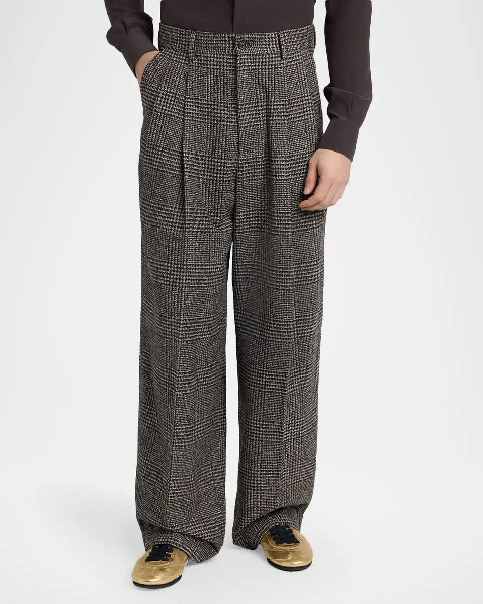 Dolce & Gabbana Men's Wool and Cotton Glen Plaid Wide-Leg Pleated Pants | Thumbnail 4 Dolce & Gabbana Men's Wool and Cotton Glen Plaid Wide-Leg Pleated Pants | Thumbnail 4