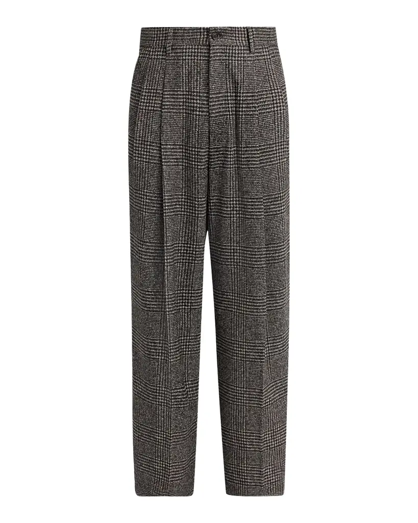 Dolce & Gabbana Men's Wool and Cotton Glen Plaid Wide-Leg Pleated Pants
