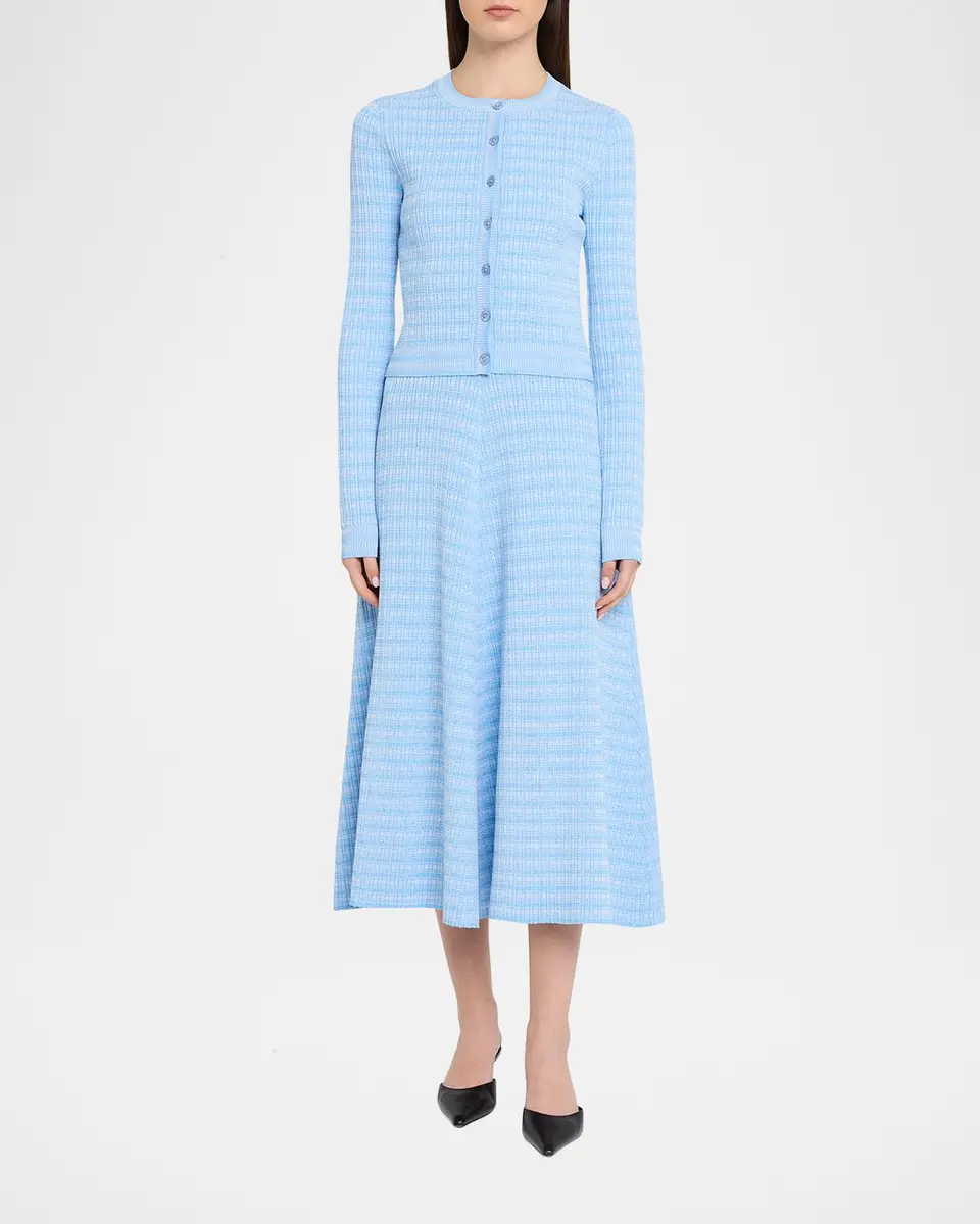 Prabal Gurung Striped Rib Knit Fitted Crewneck Cardigan | Thumbnail 2