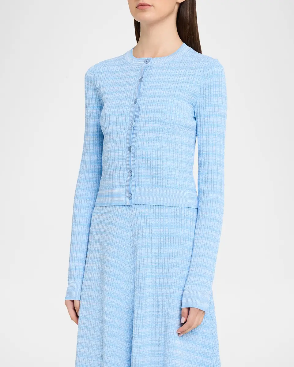 Prabal Gurung Striped Rib Knit Fitted Crewneck Cardigan | Thumbnail 4