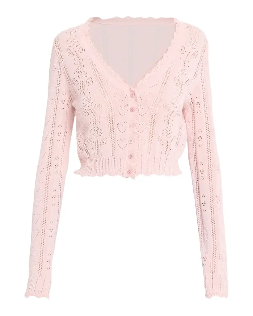 Sibella Pointelle Knit Crop V-Neck Cardigan