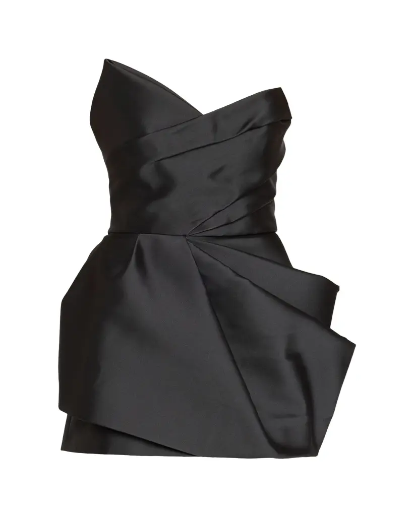 Monique Lhuillier Strapless Pleated Mikado Silk Mini Dress | Image 1 Monique Lhuillier Strapless Pleated Mikado Silk Mini Dress | Image 1