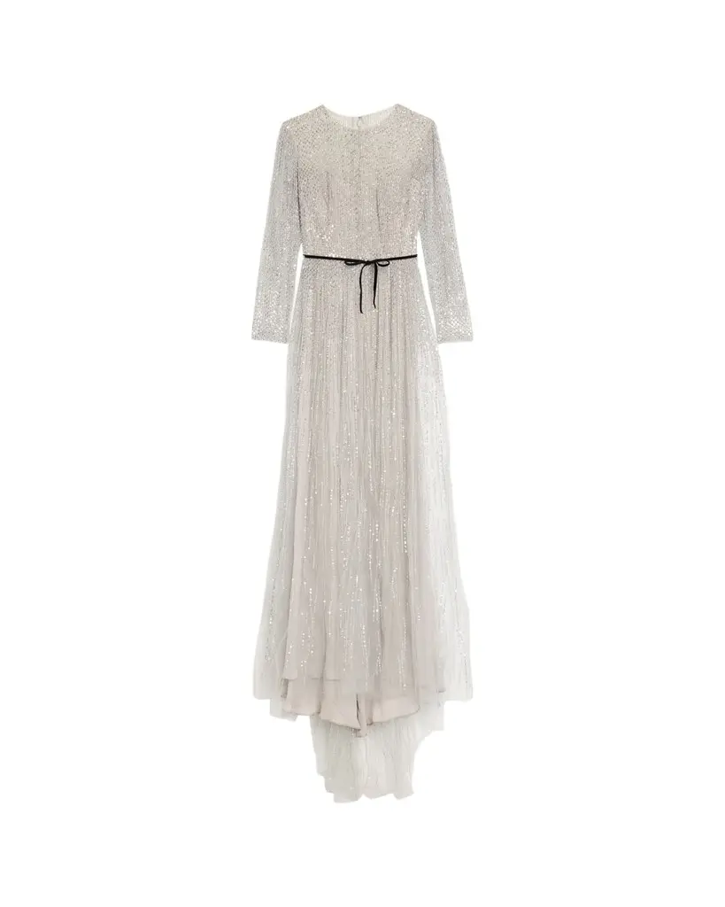 Monique Lhuillier Embellished Tulle Long-Sleeve Illusion Gown | Image 1 Monique Lhuillier Embellished Tulle Long-Sleeve Illusion Gown | Image 1