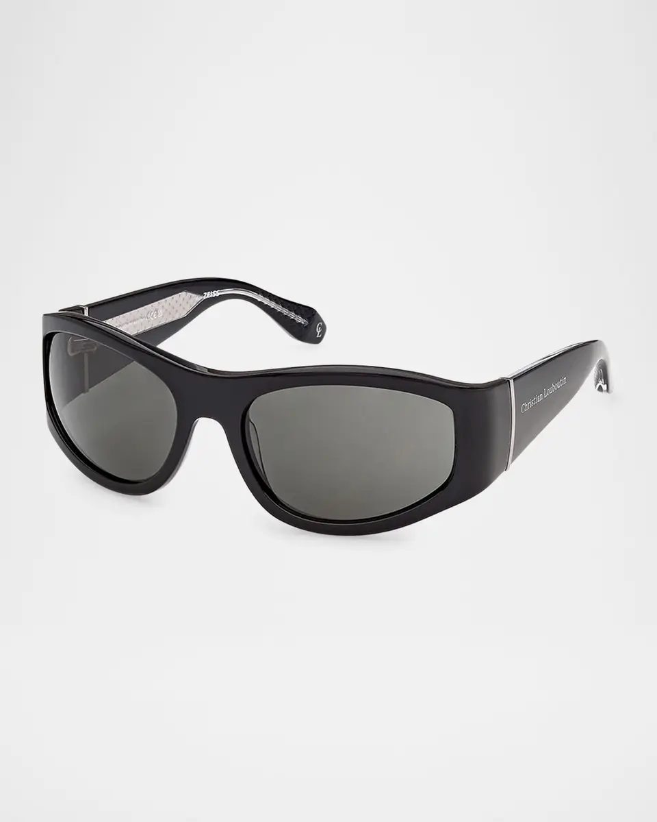 Christian Louboutin Men's Temple-Logo Acetate Rectangle Sunglasses | Thumbnail 2 Christian Louboutin Men's Temple-Logo Acetate Rectangle Sunglasses | Thumbnail 2