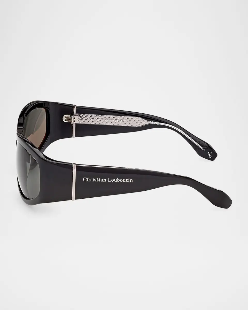 Christian Louboutin Men's Temple-Logo Acetate Rectangle Sunglasses | Thumbnail 3 Christian Louboutin Men's Temple-Logo Acetate Rectangle Sunglasses | Thumbnail 3