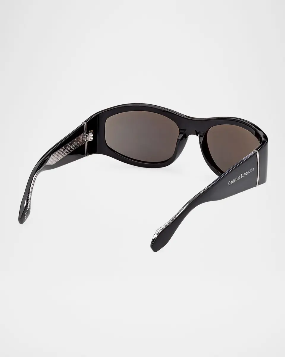 Christian Louboutin Men's Temple-Logo Acetate Rectangle Sunglasses | Thumbnail 6 Christian Louboutin Men's Temple-Logo Acetate Rectangle Sunglasses | Thumbnail 6
