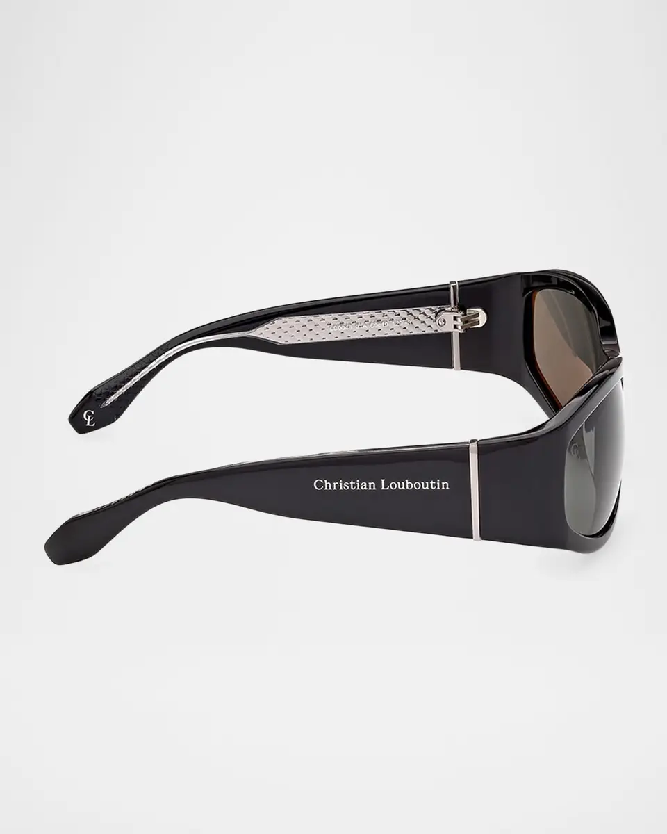 Christian Louboutin Men's Temple-Logo Acetate Rectangle Sunglasses | Thumbnail 7 Christian Louboutin Men's Temple-Logo Acetate Rectangle Sunglasses | Thumbnail 7