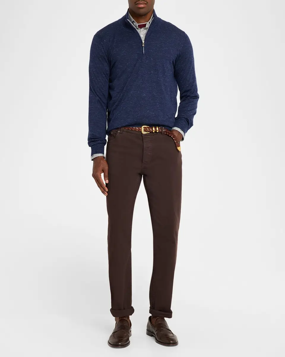 Brunello Cucinelli Men's Silk and Cotton Jersey Long-Sleeve Polo Shirt | Thumbnail 2