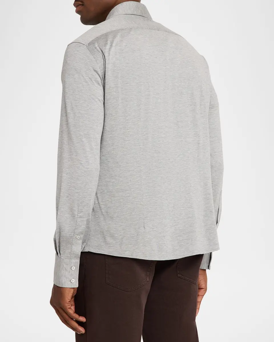 Brunello Cucinelli Men's Silk and Cotton Jersey Long-Sleeve Polo Shirt | Thumbnail 3