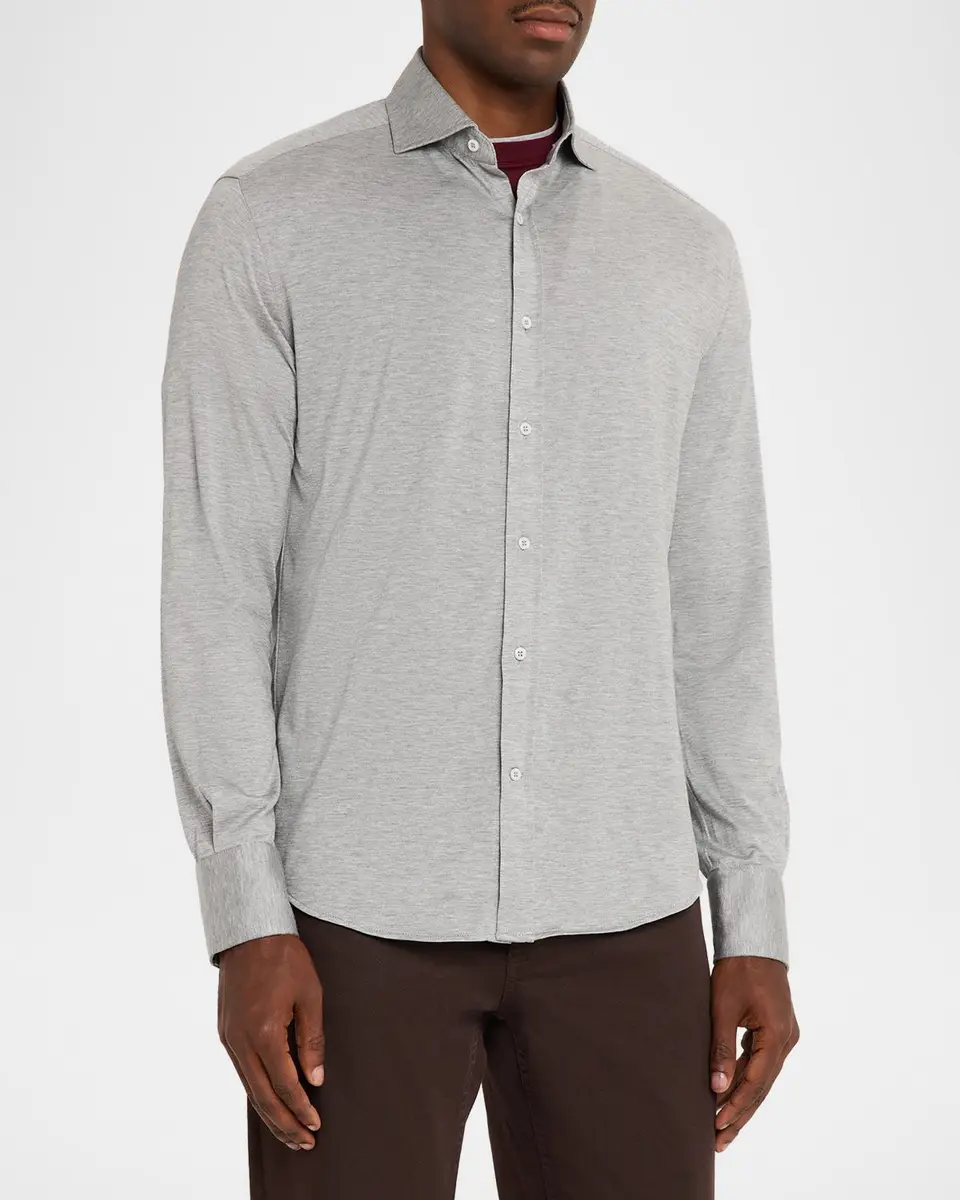 Brunello Cucinelli Men's Silk and Cotton Jersey Long-Sleeve Polo Shirt | Thumbnail 4