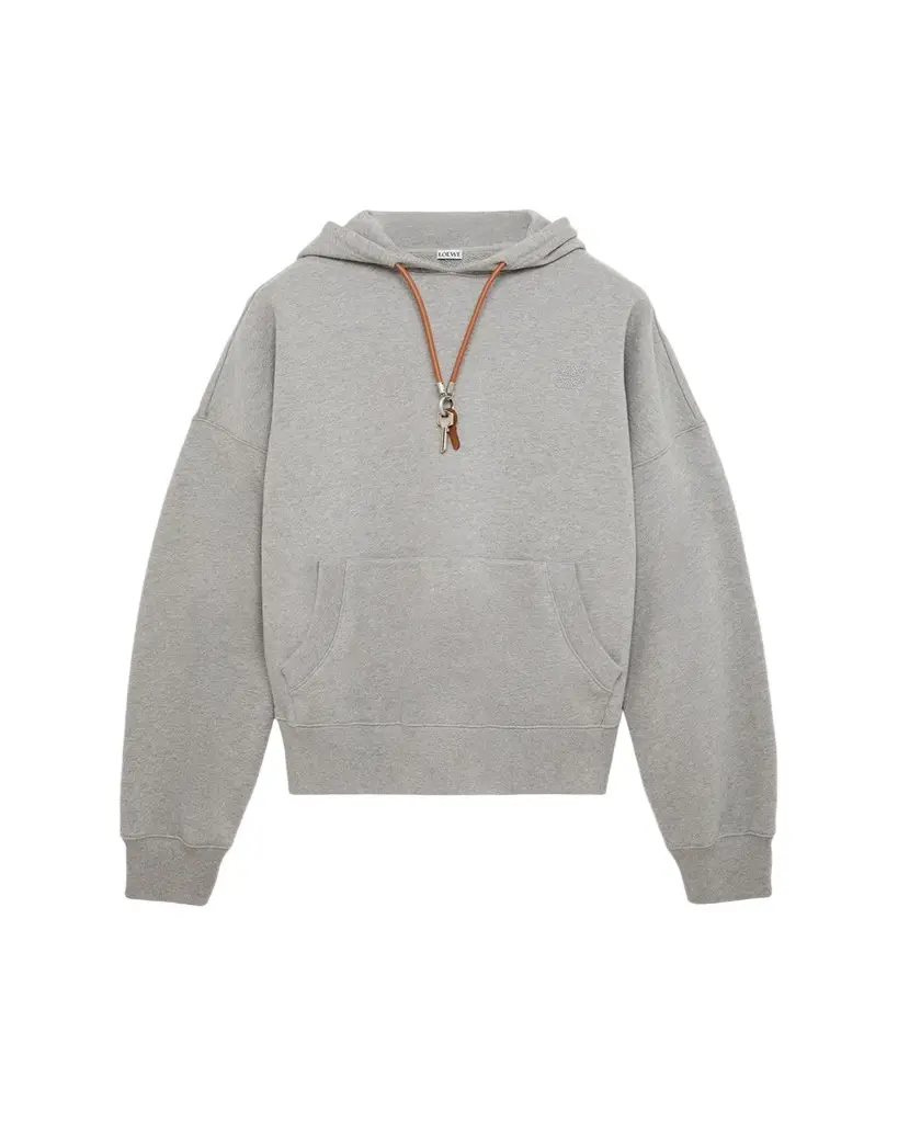 Loewe Men's Relaxed Fit Fleece Leather-Drawstring Hoodie | Image 1 Loewe Men's Relaxed Fit Fleece Leather-Drawstring Hoodie | Image 1