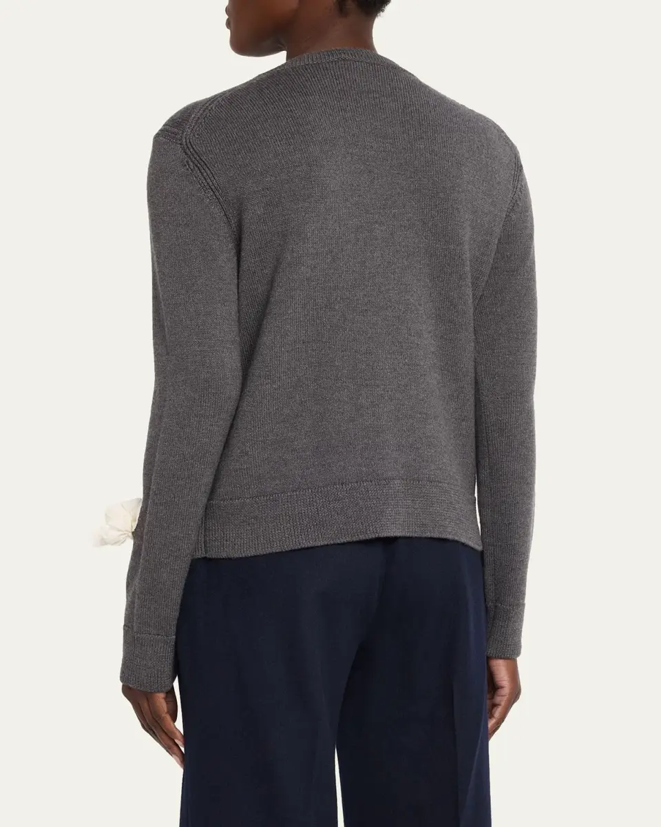 Lafayette 148 New York Floral Applique Crewneck Wool Sweater | Thumbnail 3 Lafayette 148 New York Floral Applique Crewneck Wool Sweater | Thumbnail 3