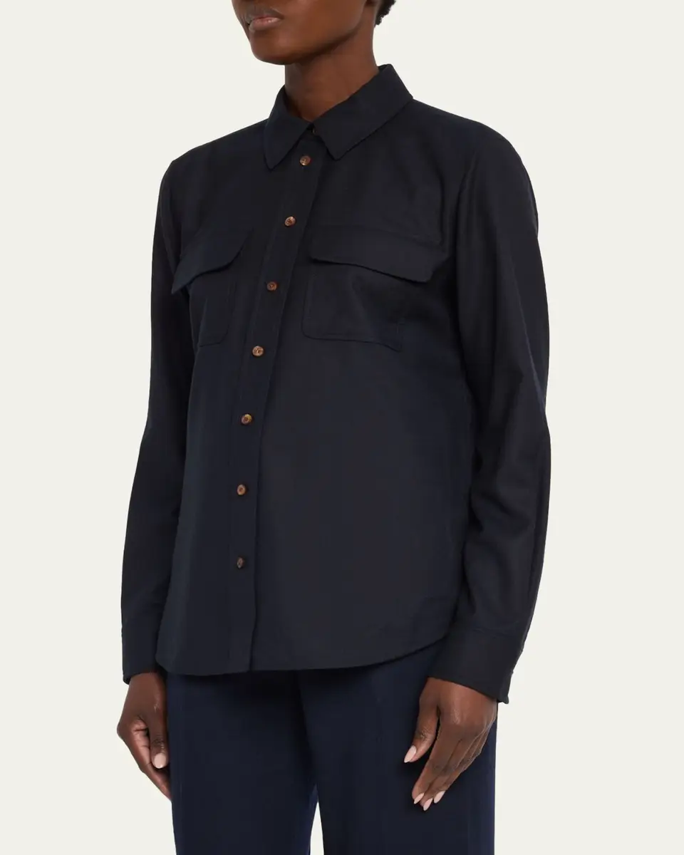 Lafayette 148 New York Brushed Wool Button-Front Shirt | Thumbnail 4 Lafayette 148 New York Brushed Wool Button-Front Shirt | Thumbnail 4