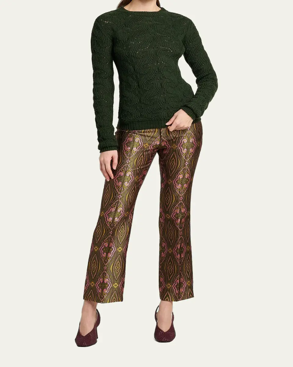 Etro Wool-Blend Pointelle Cable Knit Crewneck Sweater | Thumbnail 2