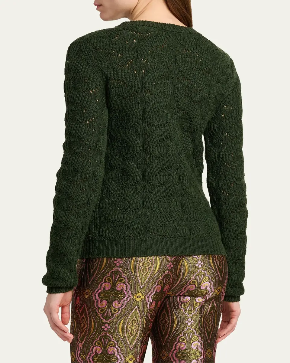 Etro Wool-Blend Pointelle Cable Knit Crewneck Sweater | Thumbnail 3