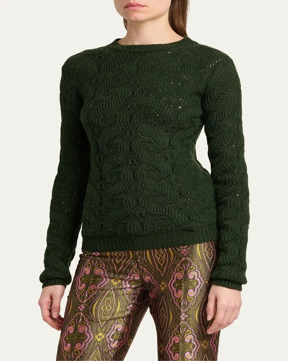 Etro Wool-Blend Pointelle Cable Knit Crewneck Sweater | Thumbnail 4