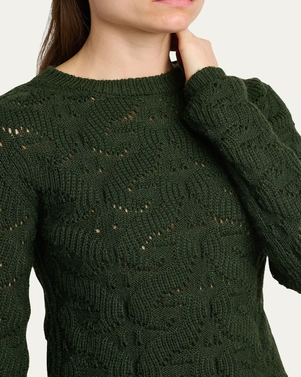 Etro Wool-Blend Pointelle Cable Knit Crewneck Sweater | Thumbnail 5
