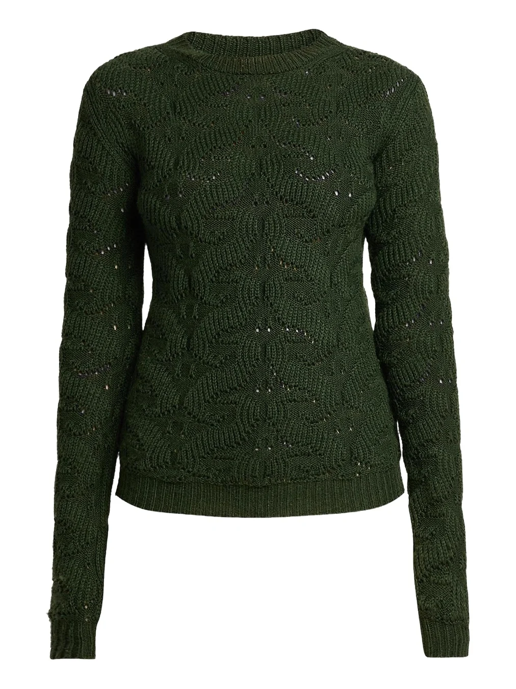 Wool-Blend Pointelle Cable Knit Crewneck Sweater