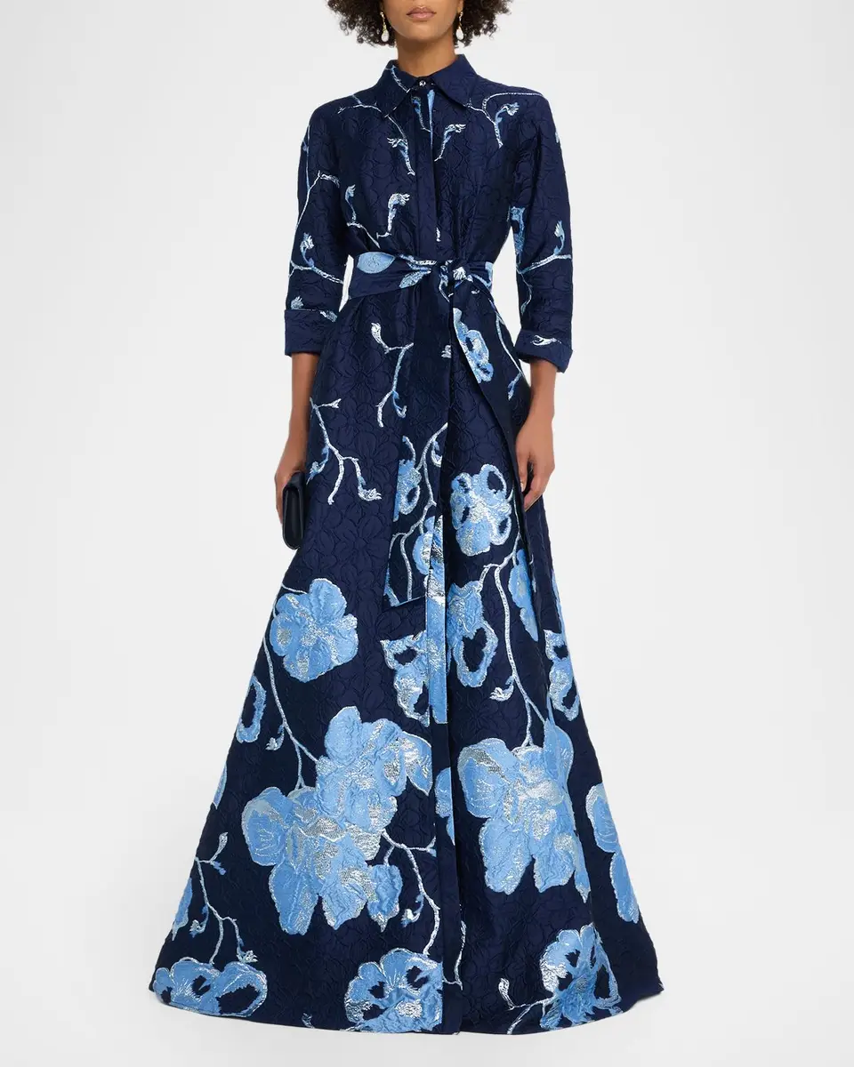 Rickie Freeman for Teri Jon A-Line Metallic Jacquard Shirt Gown | Thumbnail 2 Rickie Freeman for Teri Jon A-Line Metallic Jacquard Shirt Gown | Thumbnail 2