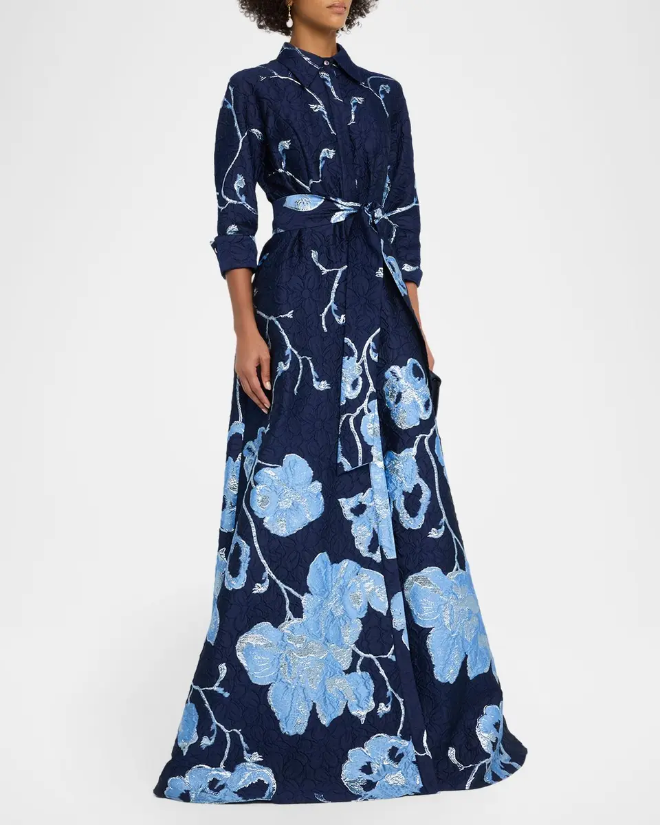 Rickie Freeman for Teri Jon A-Line Metallic Jacquard Shirt Gown | Thumbnail 4 Rickie Freeman for Teri Jon A-Line Metallic Jacquard Shirt Gown | Thumbnail 4