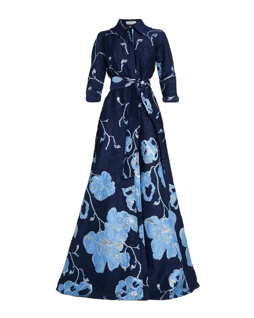 Rickie Freeman for Teri Jon A-Line Metallic Jacquard Shirt Gown | Image 1 Rickie Freeman for Teri Jon A-Line Metallic Jacquard Shirt Gown | Image 1