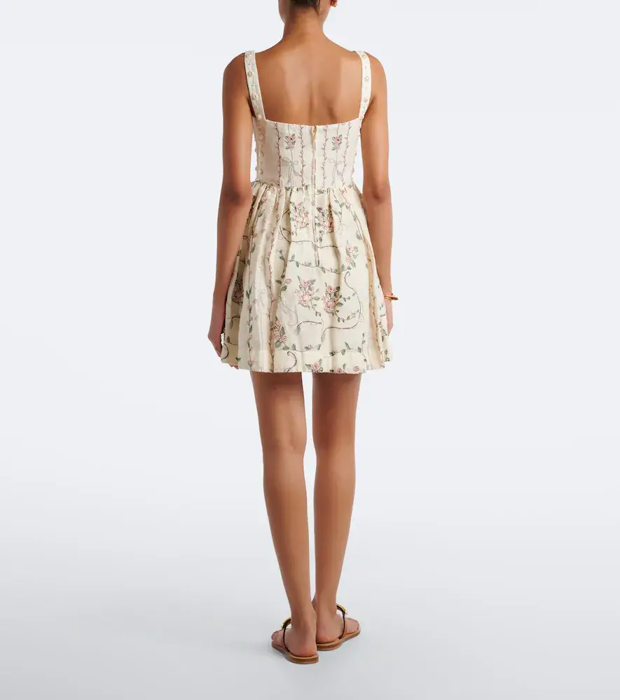 Agua by Agua Bendita Mielero embroidered floral linen minidress | Thumbnail 3