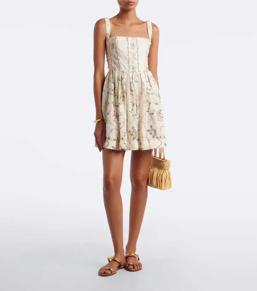 Agua by Agua Bendita Mielero embroidered floral linen minidress | Thumbnail 4