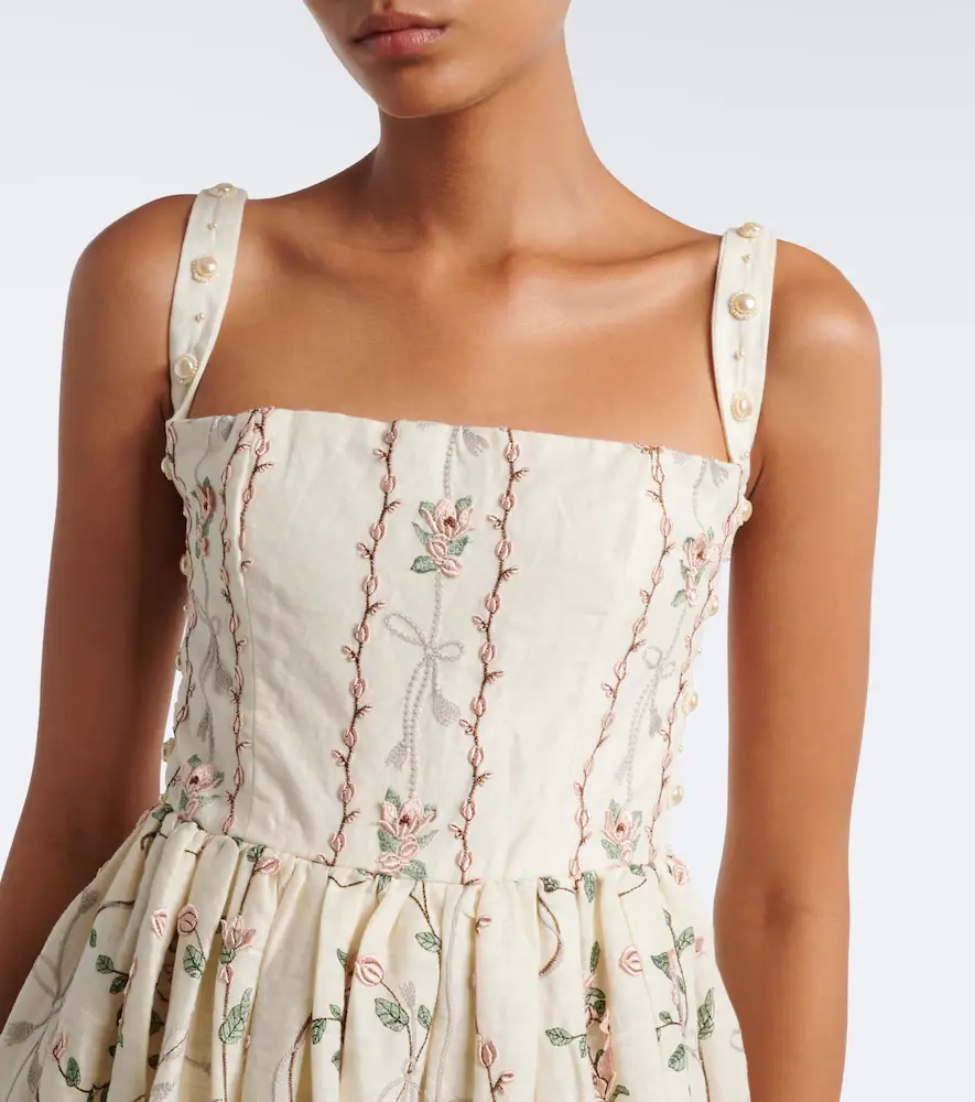 Agua by Agua Bendita Mielero embroidered floral linen minidress | Thumbnail 5