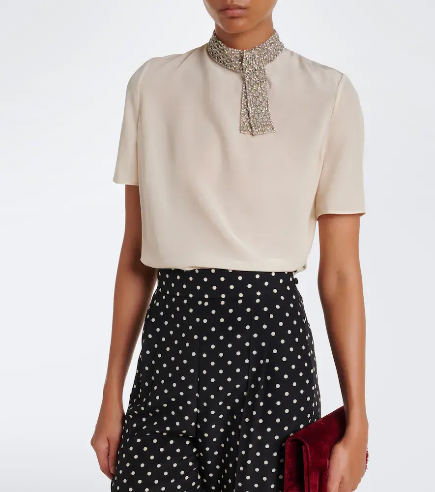 Valentino Garavani Embellished silk crêpe de chine top | Thumbnail 6 Valentino Garavani Embellished silk crêpe de chine top | Thumbnail 6