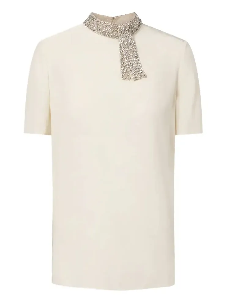 Valentino Garavani Embellished silk crêpe de chine top