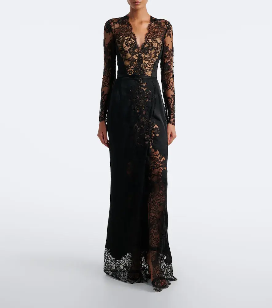 Elie Saab Lace-trimmed cotton and silk-blend gown | Thumbnail 3