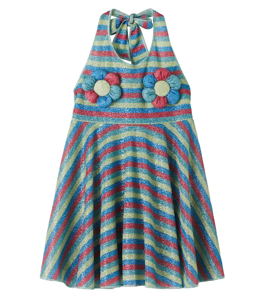 Oseree Kids Oséree Kids Lumière floral-appliqué striped dress | Image 1 Oseree Kids Oséree Kids Lumière floral-appliqué striped dress | Image 1