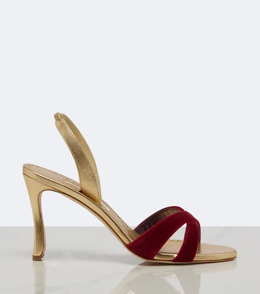 Manolo Blahnik Callydra velvet-trimmed leather sandals | Thumbnail 3