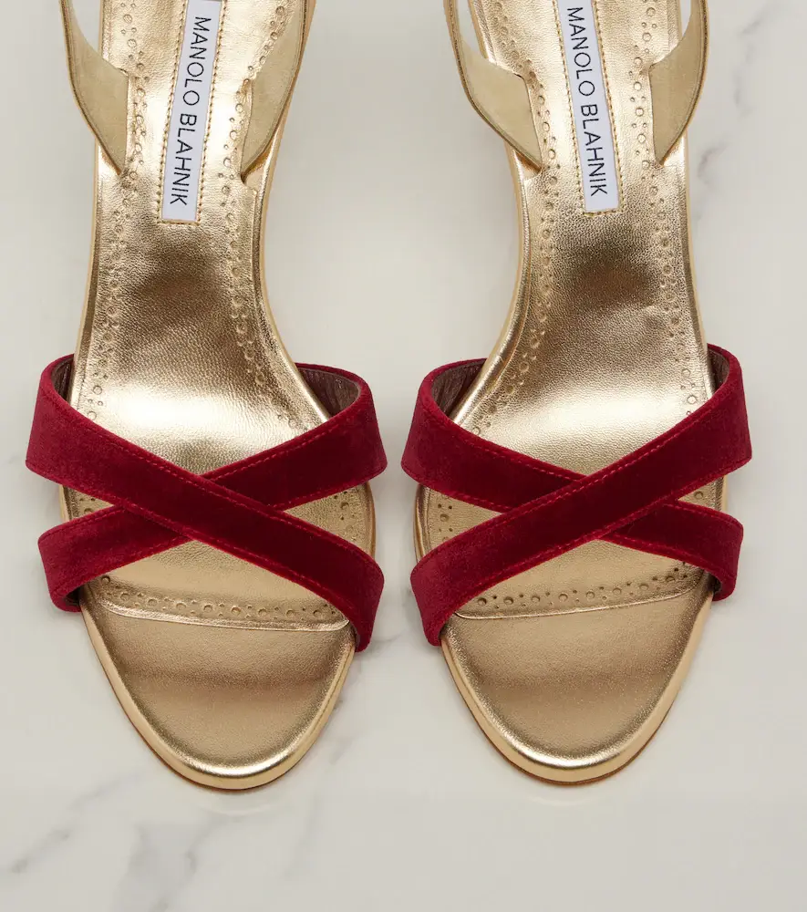 Manolo Blahnik Callydra velvet-trimmed leather sandals | Thumbnail 4