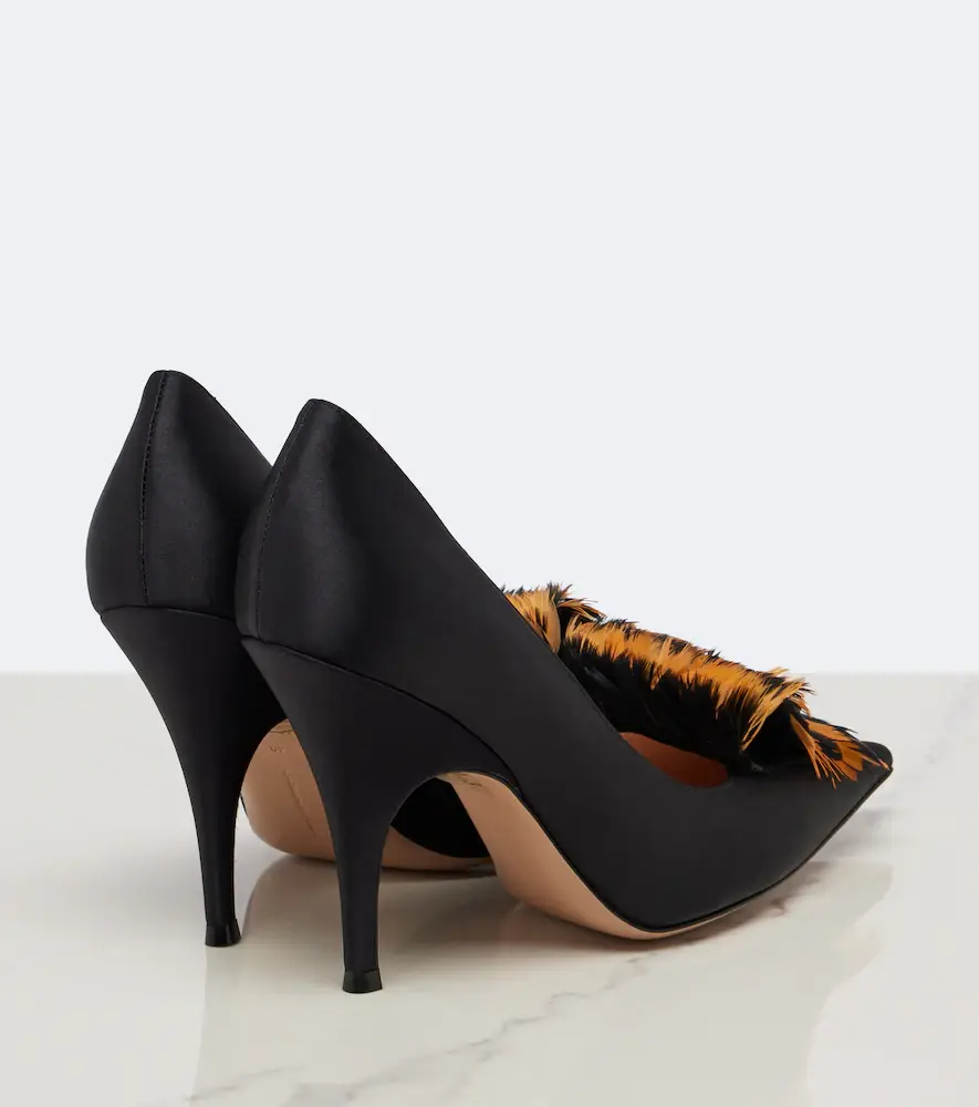 Gianvito Rossi Feather-trimmed satin pumps | Thumbnail 3 Gianvito Rossi Feather-trimmed satin pumps | Thumbnail 3