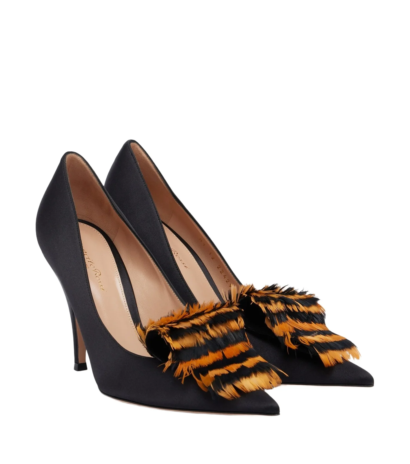Feather-trimmed satin pumps Feather-trimmed satin pumps