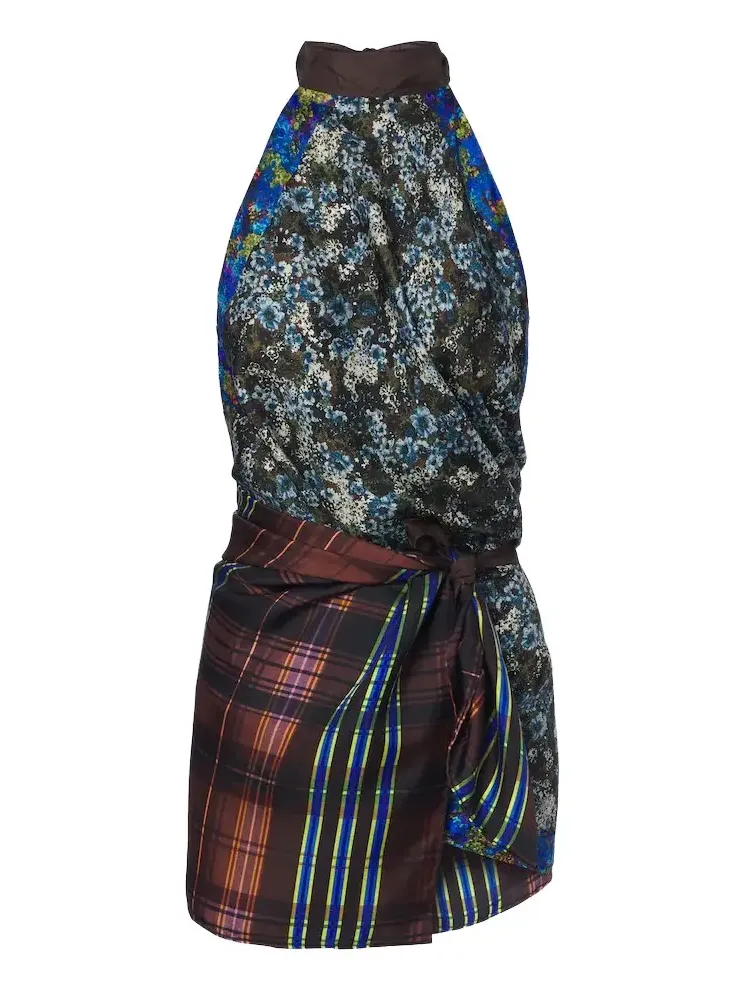 Dries Van Noten Printed halterneck silk twill top