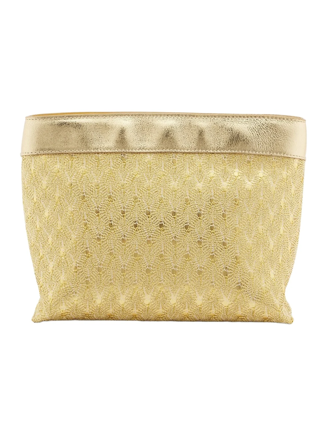Mini leather-trimmed lamé pouch