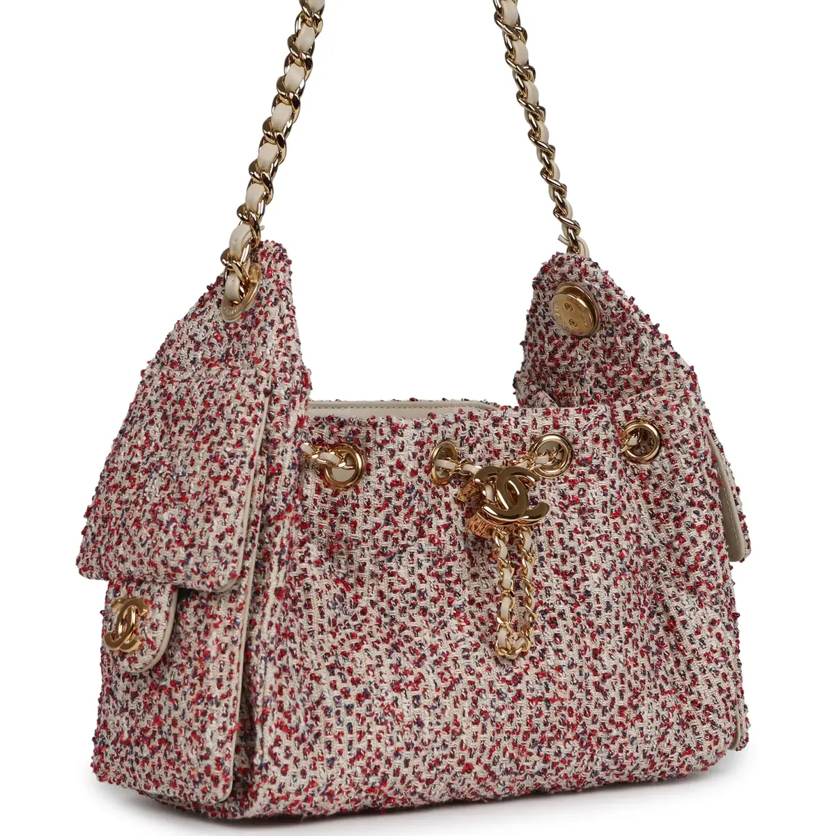 Chanel Chanel Mini 25 Hobo Bag Light Beige, Red, White Blue Tweed Boucle Gold Hardware | Thumbnail 2