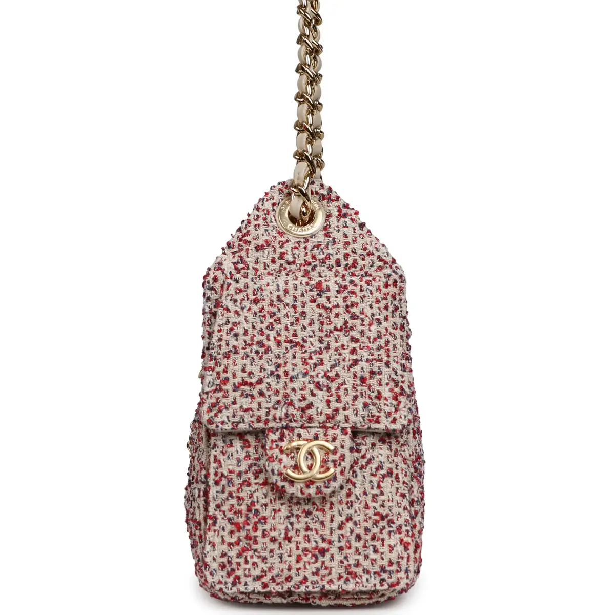 Chanel Chanel Mini 25 Hobo Bag Light Beige, Red, White Blue Tweed Boucle Gold Hardware | Thumbnail 3