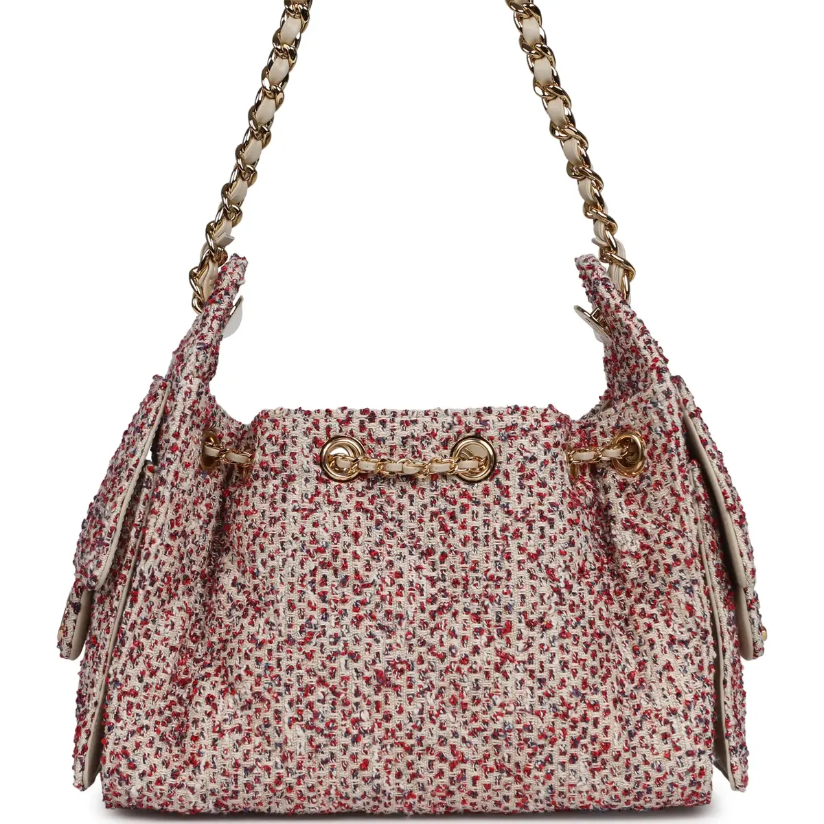 Chanel Chanel Mini 25 Hobo Bag Light Beige, Red, White Blue Tweed Boucle Gold Hardware | Thumbnail 4