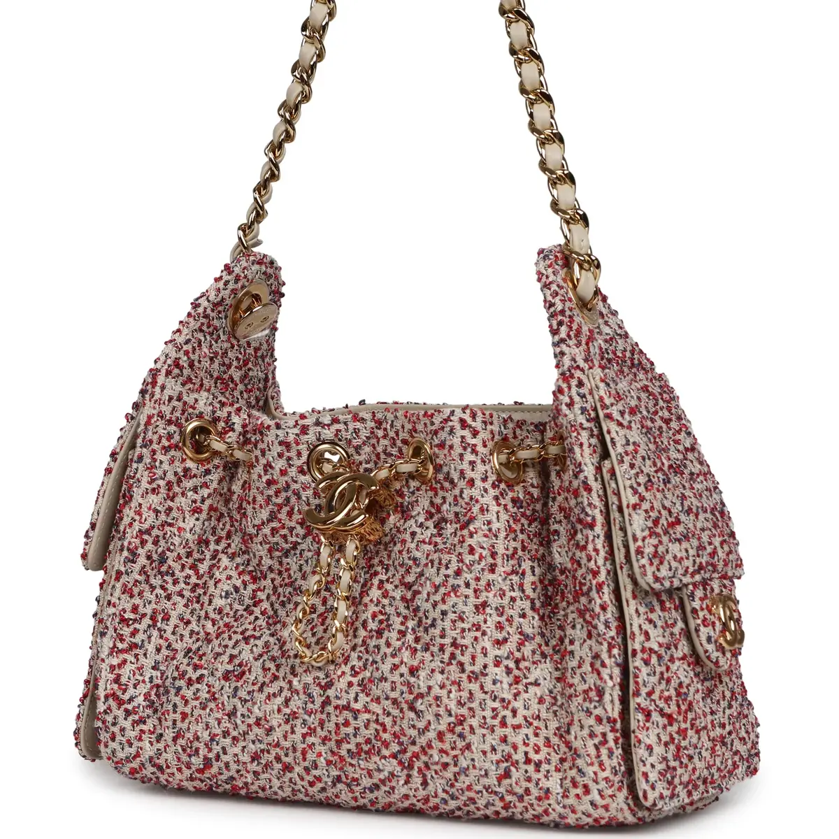 Chanel Chanel Mini 25 Hobo Bag Light Beige, Red, White Blue Tweed Boucle Gold Hardware | Thumbnail 5