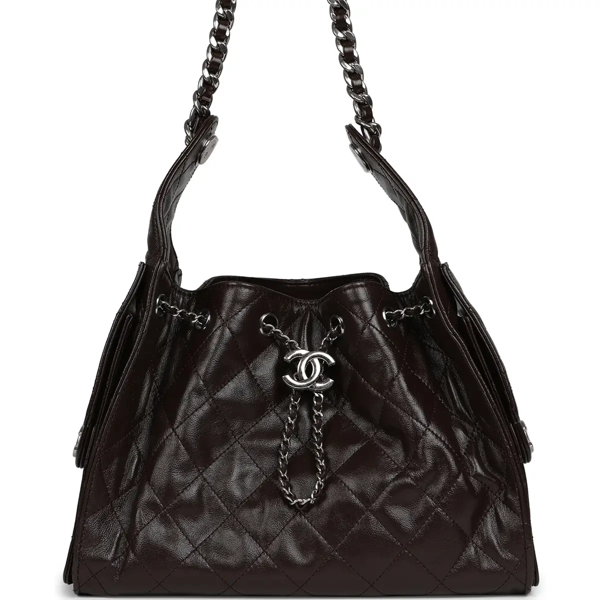 Chanel Chanel Small 25 Hobo Bag Dark Brown Shiny Aged Calfskin Silver Hardware | Image 1 Chanel Chanel Small 25 Hobo Bag Dark Brown Shiny Aged Calfskin Silver Hardware | Image 1