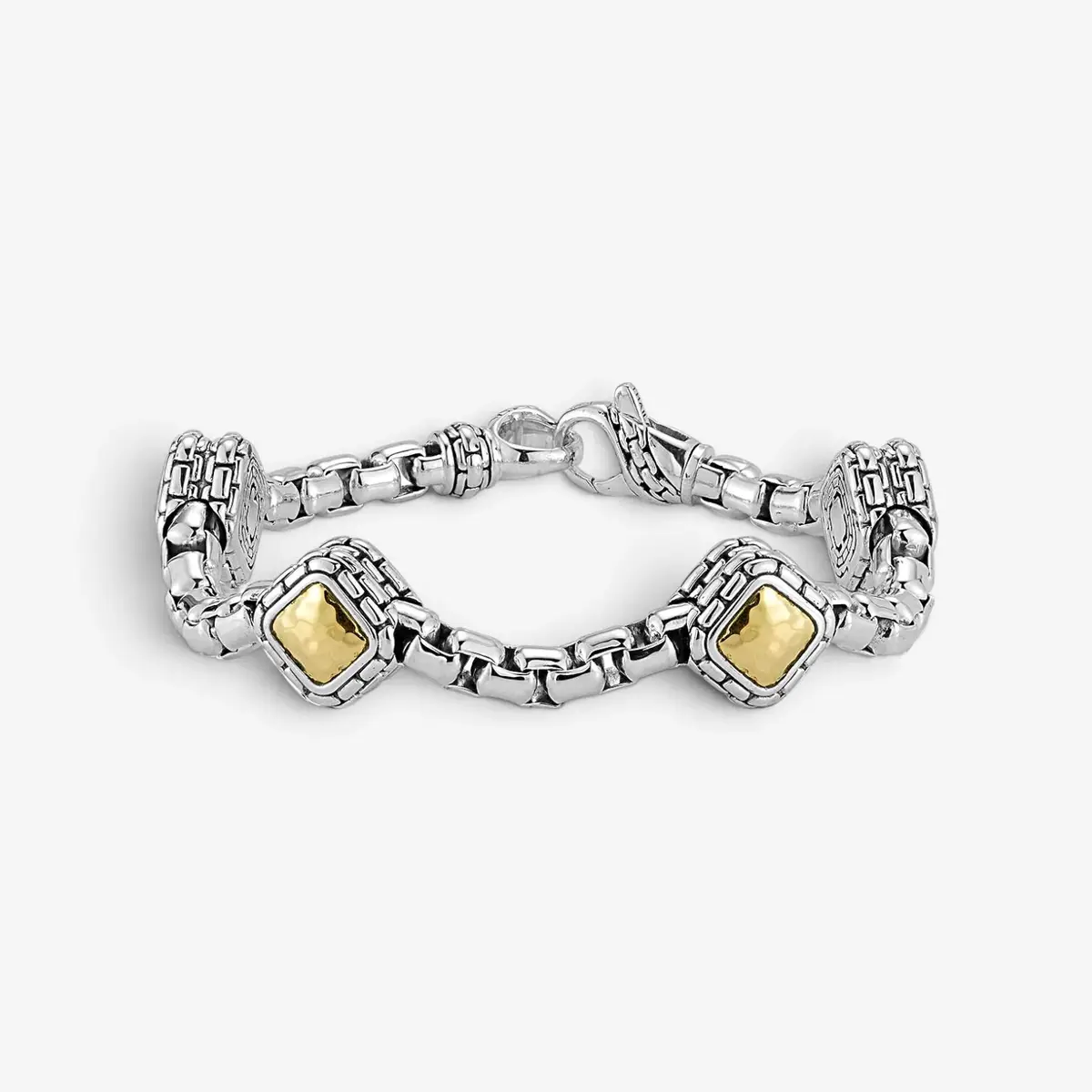 JAI JAI Sterling Silver & 14K Yellow Gold Box Chain & Hammered Station Bracelet JJH3 - L by The Solist | Thumbnail 2