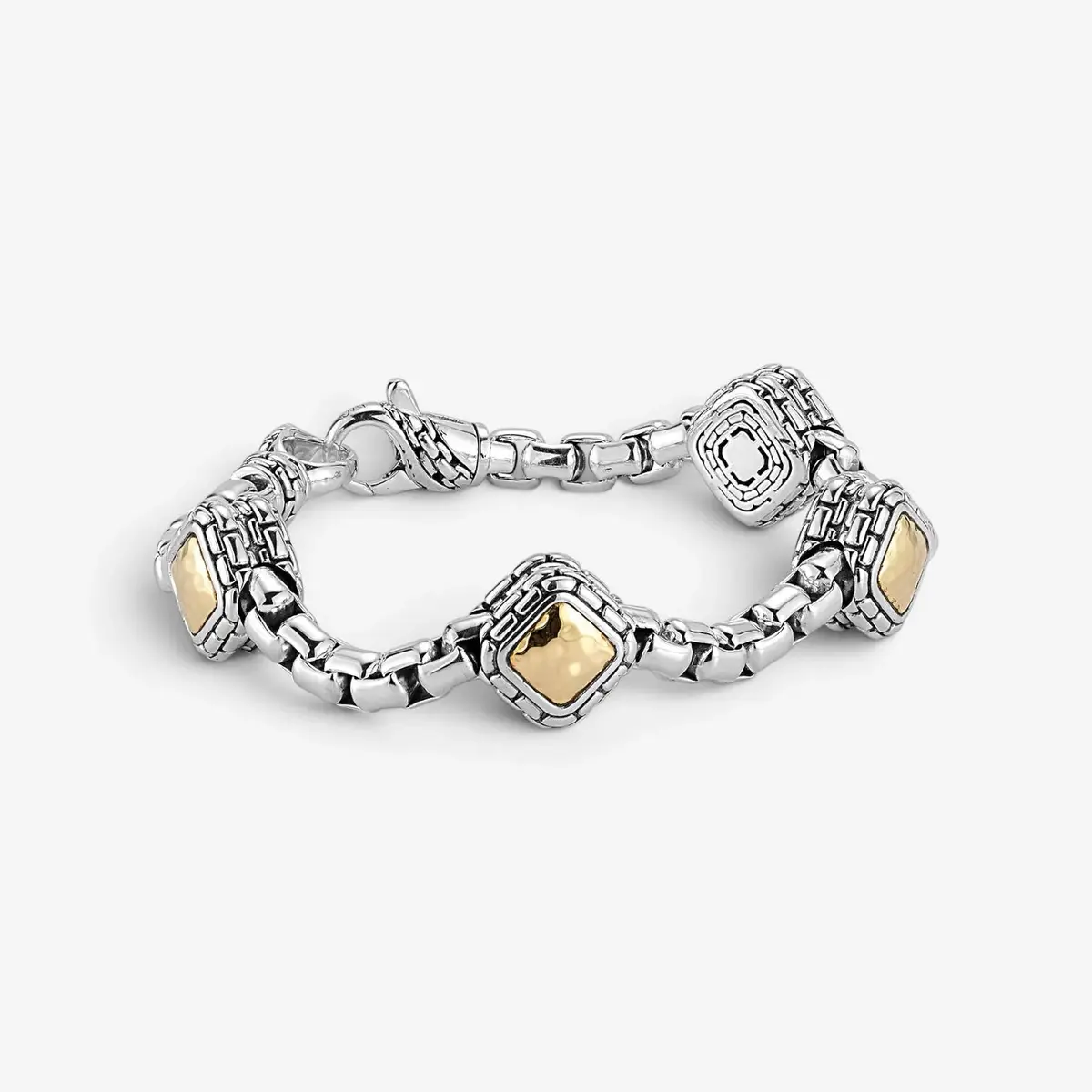 JAI JAI Sterling Silver & 14K Yellow Gold Box Chain & Hammered Station Bracelet JJH3 - L by The Solist | Thumbnail 3