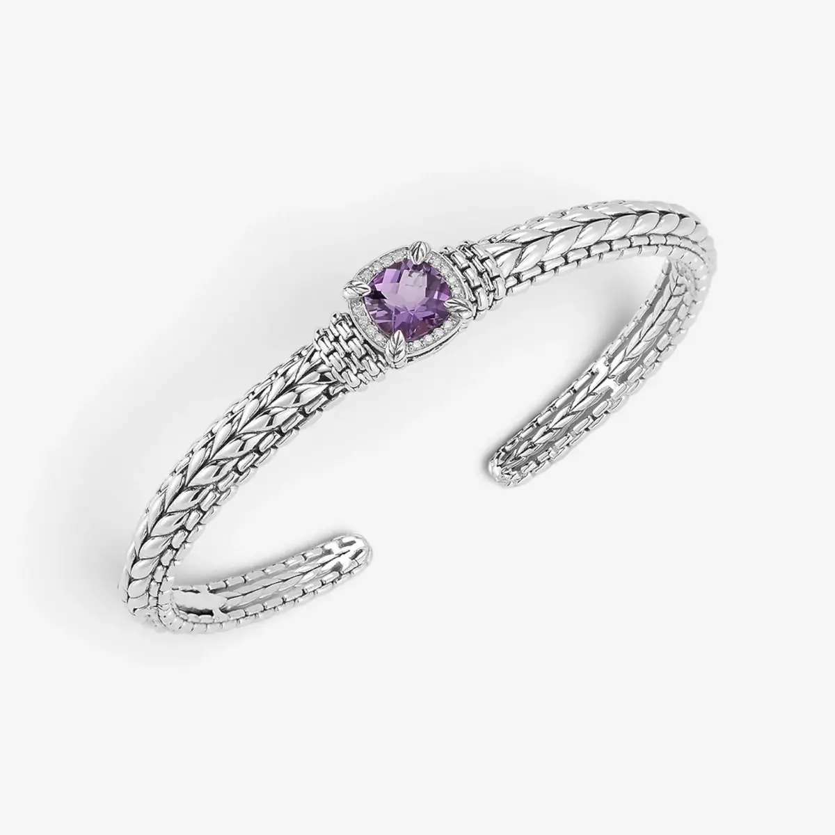 JAI JAI Sterling Silver Diamond & Amethyst Hinged Cuff Bangle Bracelet by The Solist | Thumbnail 2 JAI JAI Sterling Silver Diamond & Amethyst Hinged Cuff Bangle Bracelet by The Solist | Thumbnail 2