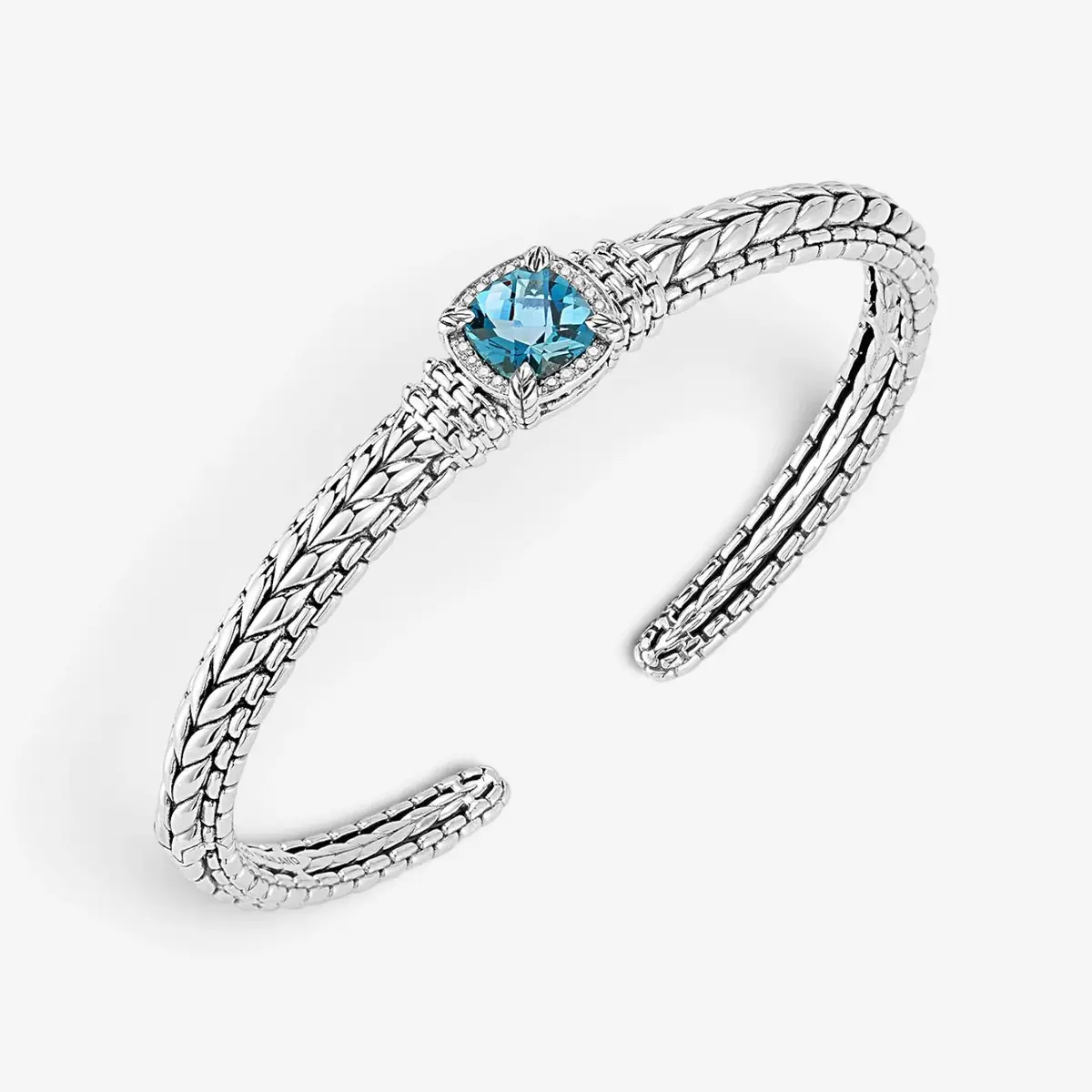JAI JAI Sterling Silver Diamond & London Blue Topaz Hinged Cuff Bangle Bracelet JJH6 - M by The Solist | Thumbnail 2 JAI JAI Sterling Silver Diamond & London Blue Topaz Hinged Cuff Bangle Bracelet JJH6 - M by The Solist | Thumbnail 2