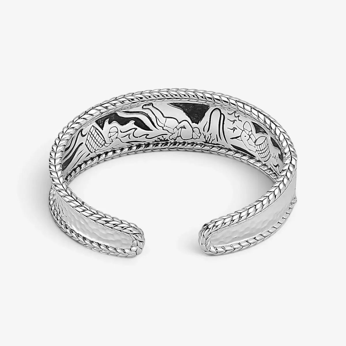 JAI JAI Sterling Silver Hammered Cuff Bangle Bracelet JJH3008B - L by The Solist | Thumbnail 4